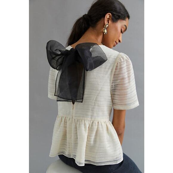 Anthropologie Sunday In Brooklyn Sheer Bow-Back Blouse Size XS. NEW - Picture 1 of 16